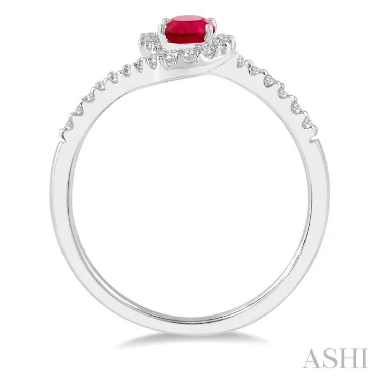 1/5 Ctw Embraced Oval Shape 6x4 MM Ruby & Round Cut Diamond Precious Ring in 10K White Gold