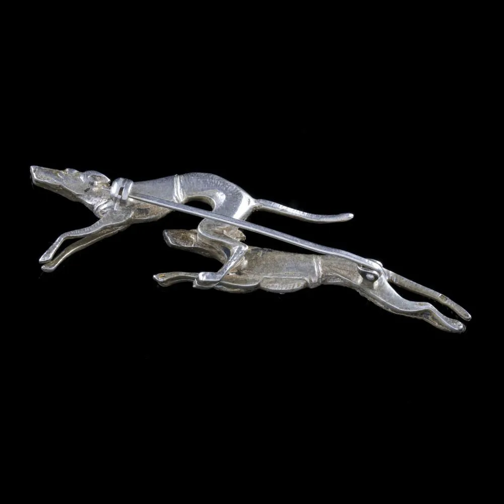 Antique Victorian Greyhound Brooch Silver Circa 1900