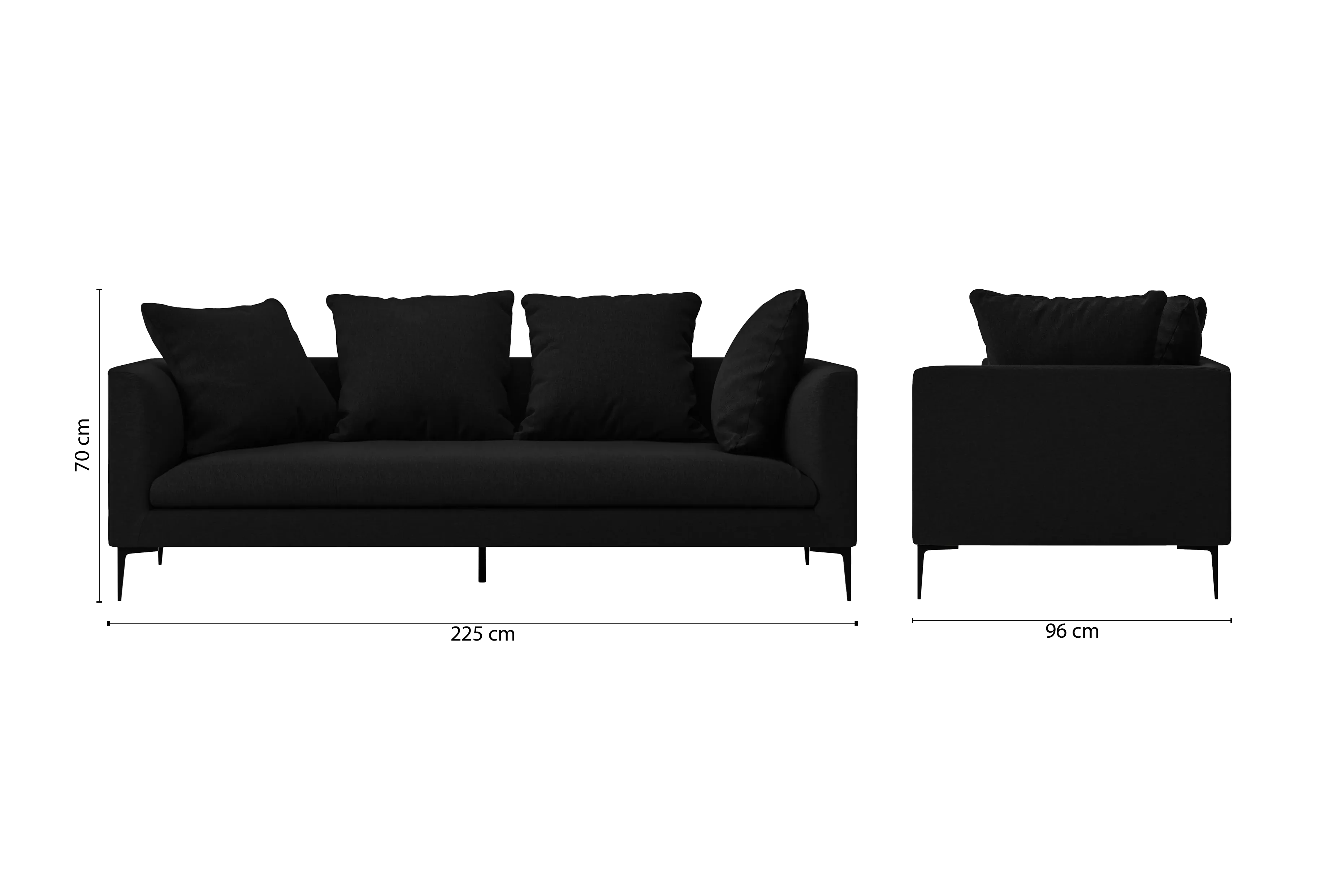 Aprilia 3 Seater Sofa Black Linen Fabric