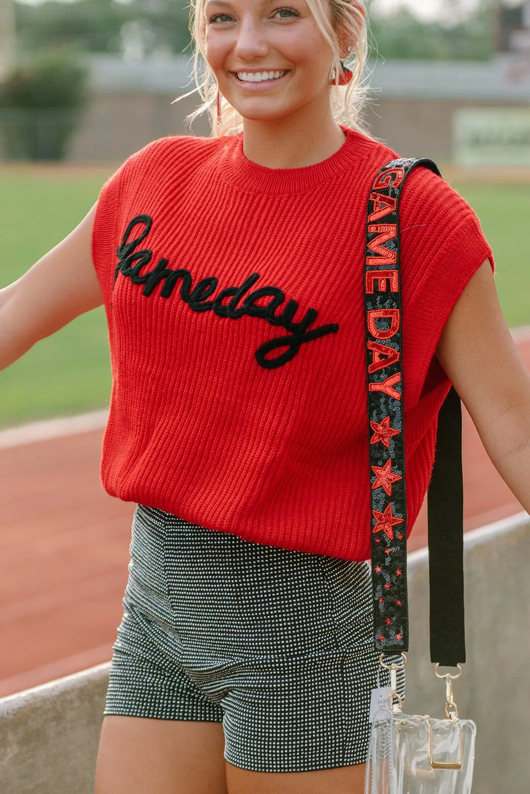 Black & Red Sequin Gameday Bag Strap