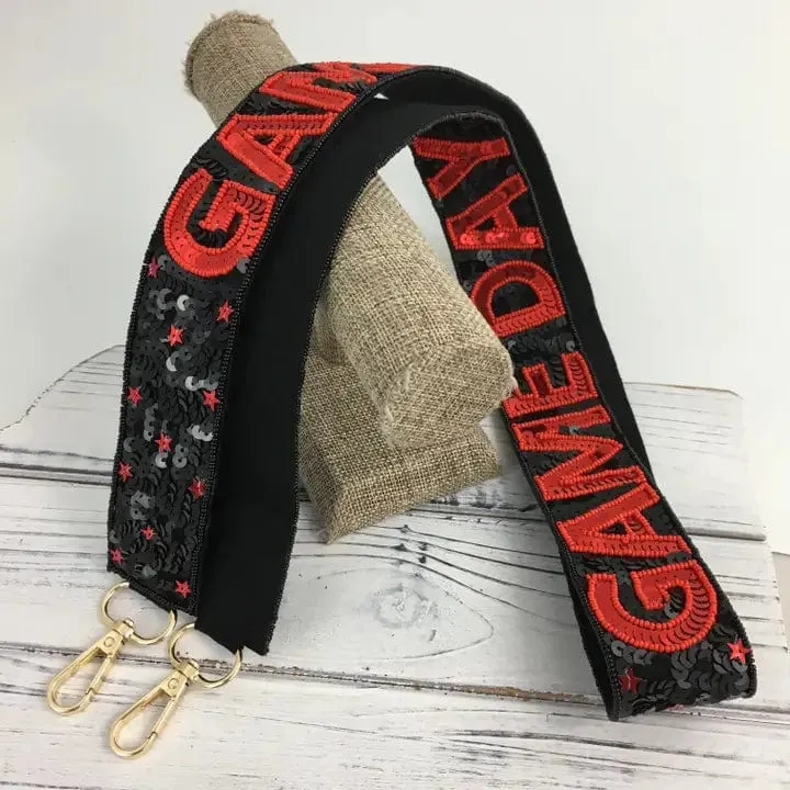 Black & Red Sequin Gameday Bag Strap