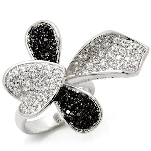 Brass Ring AAA GRD CZ Jet LOA936 for Women Style Rhodium