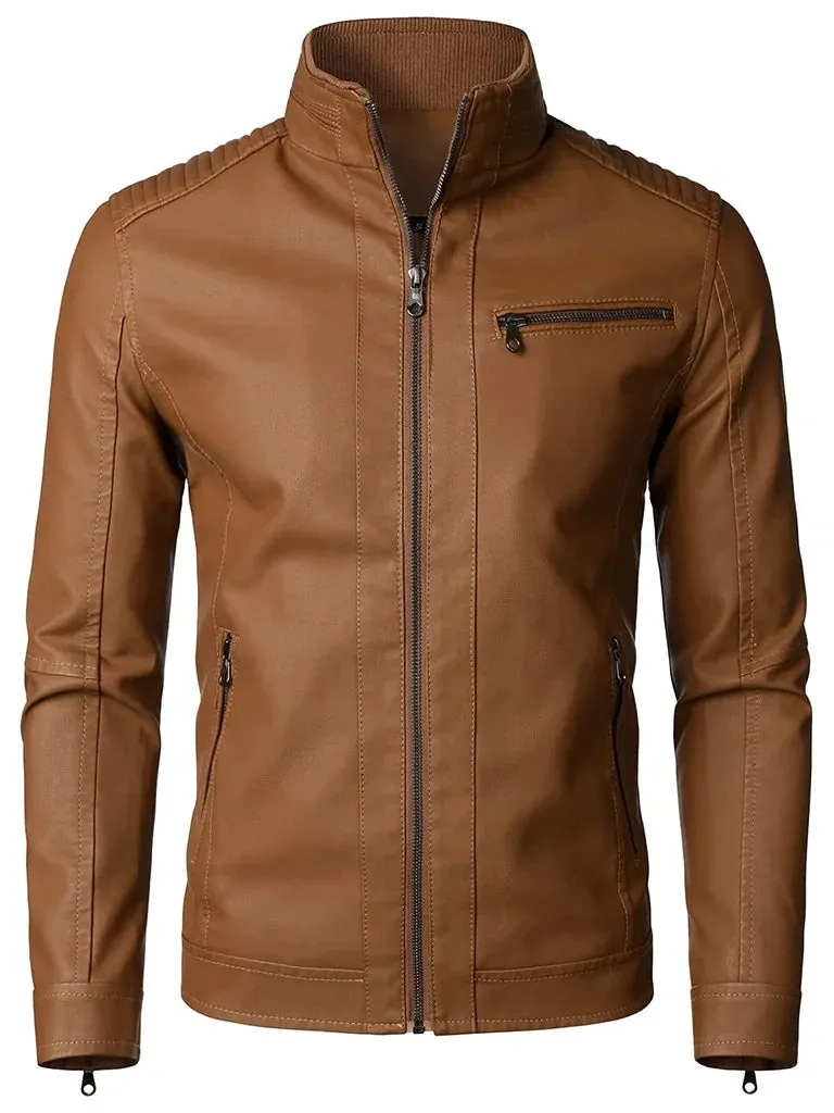 Brown Biker Style Real Leather Jacket