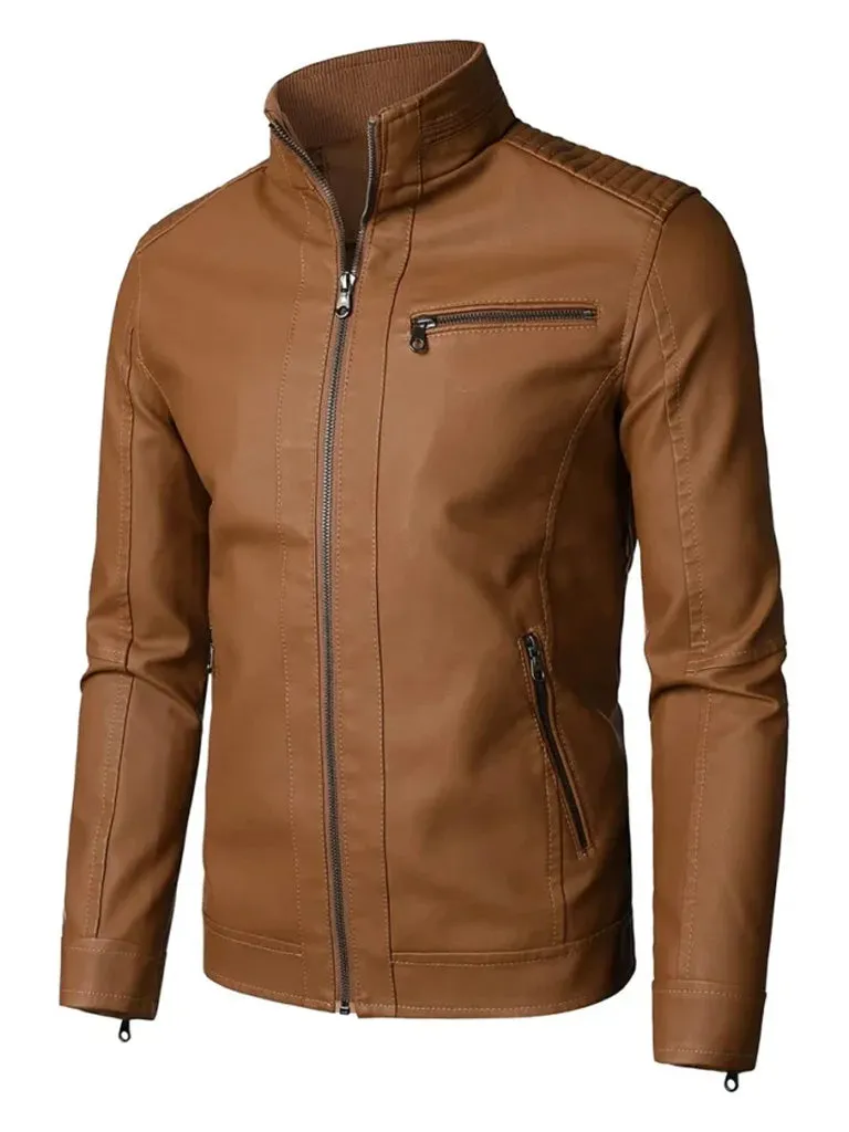 Brown Biker Style Real Leather Jacket