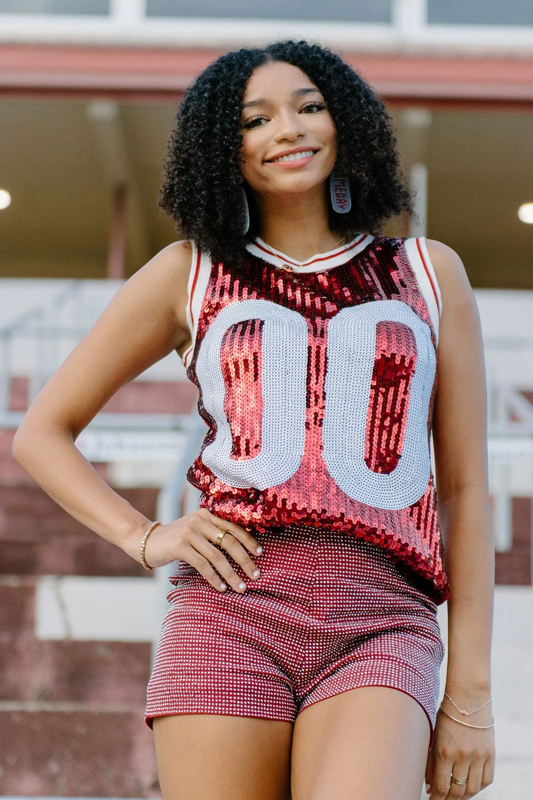 Crimson & White Sequin Sleeveless Jersey