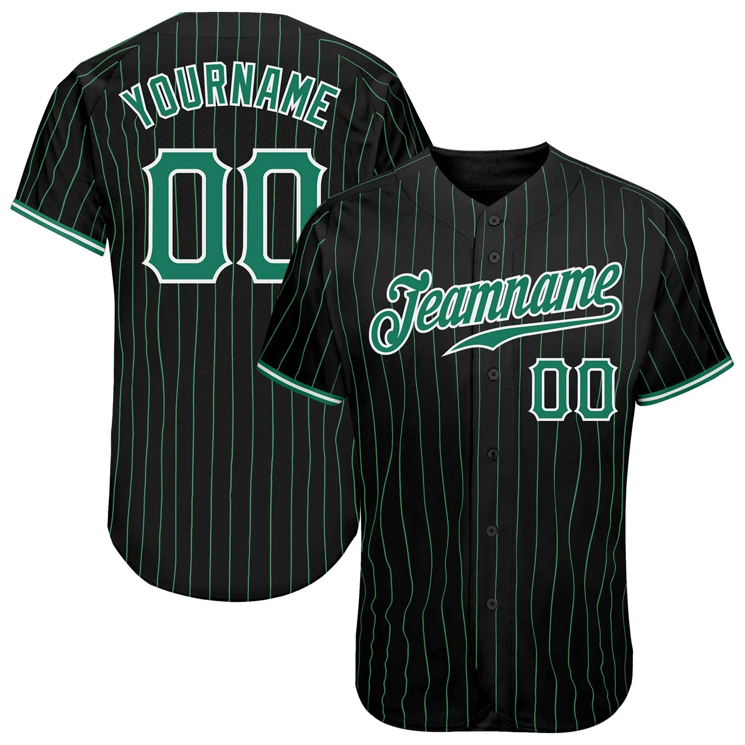 Custom Black Kelly Green Pinstripe Kelly Green-White Authentic Baseball Jersey