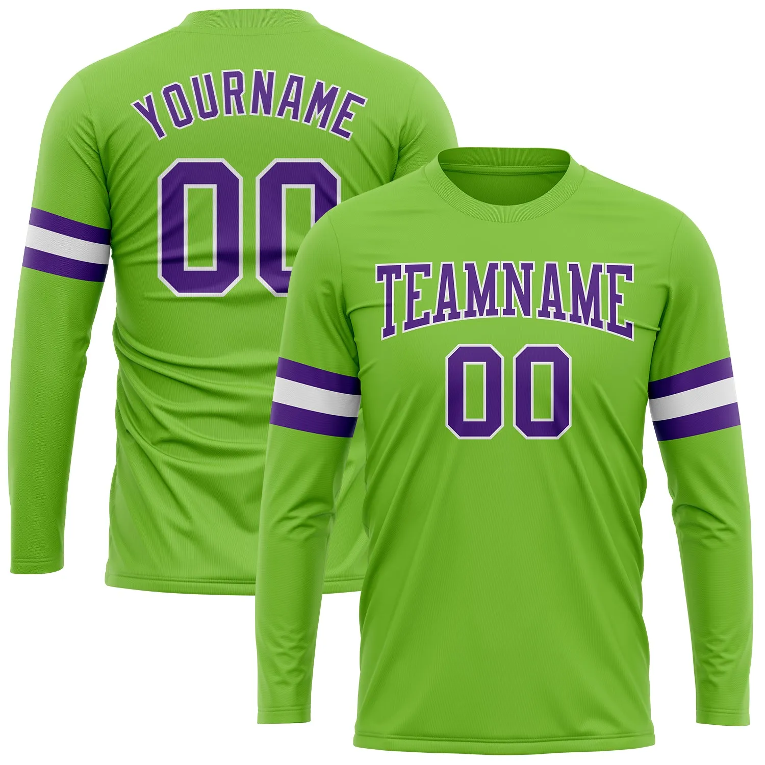 Custom Neon Green Purple-White Long Sleeve Performance T-Shirt