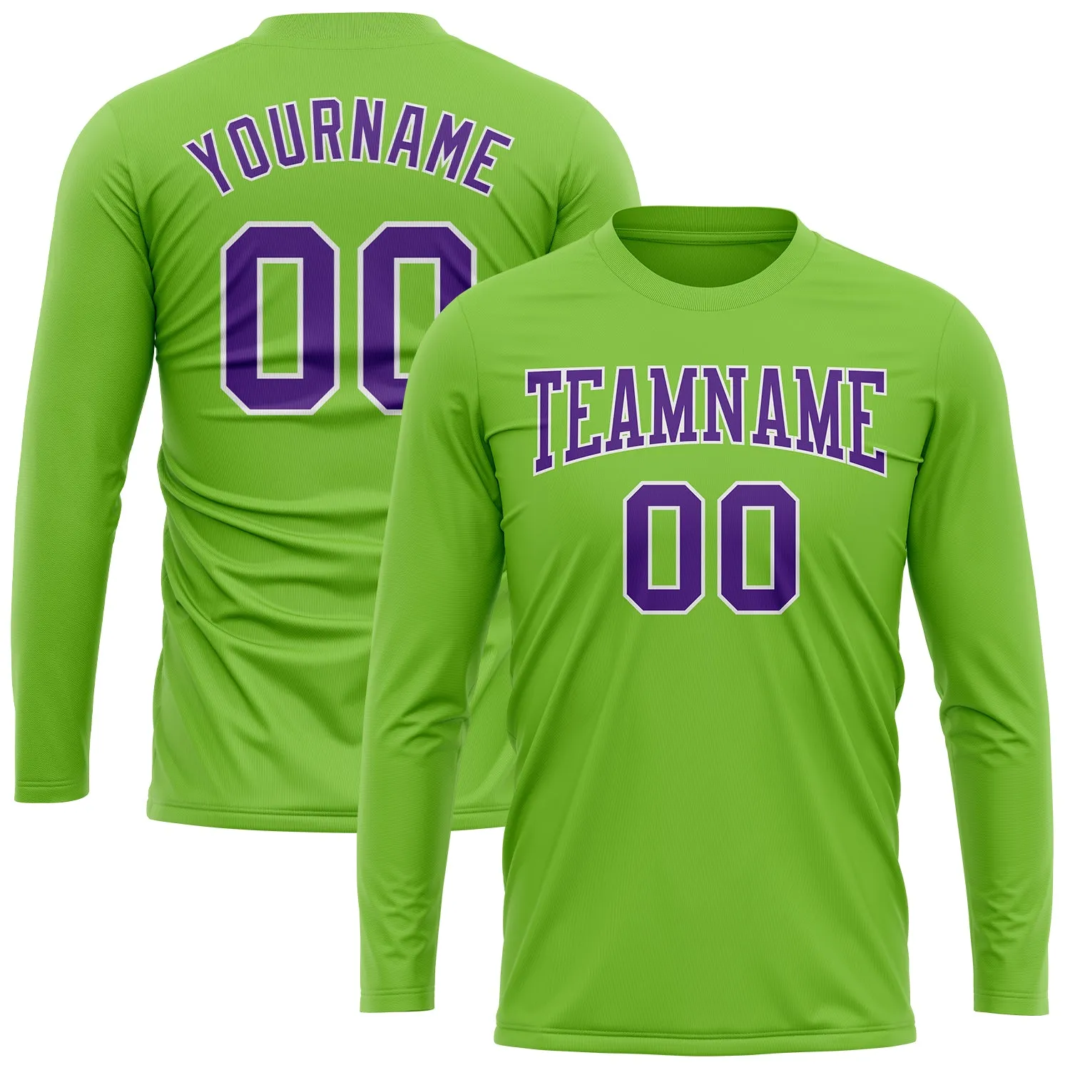 Custom Neon Green Purple-White Long Sleeve Performance T-Shirt