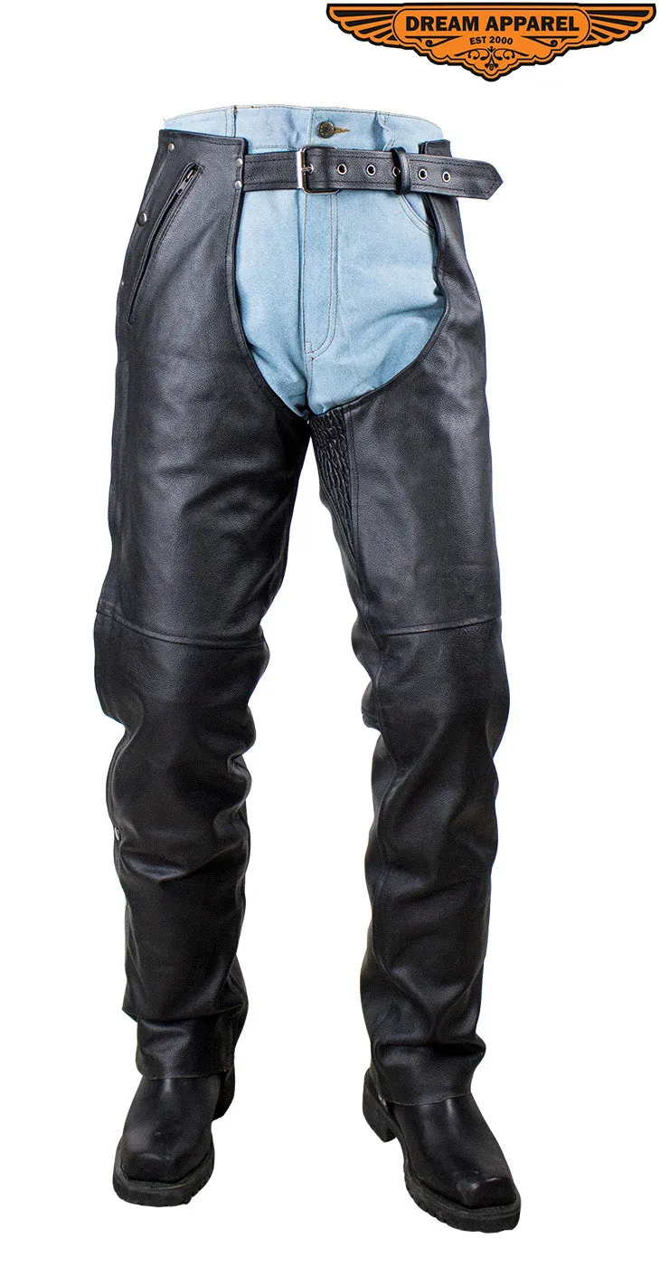 Dream Apparel Black Multi-Pocket Buffalo Hide Leather Chaps