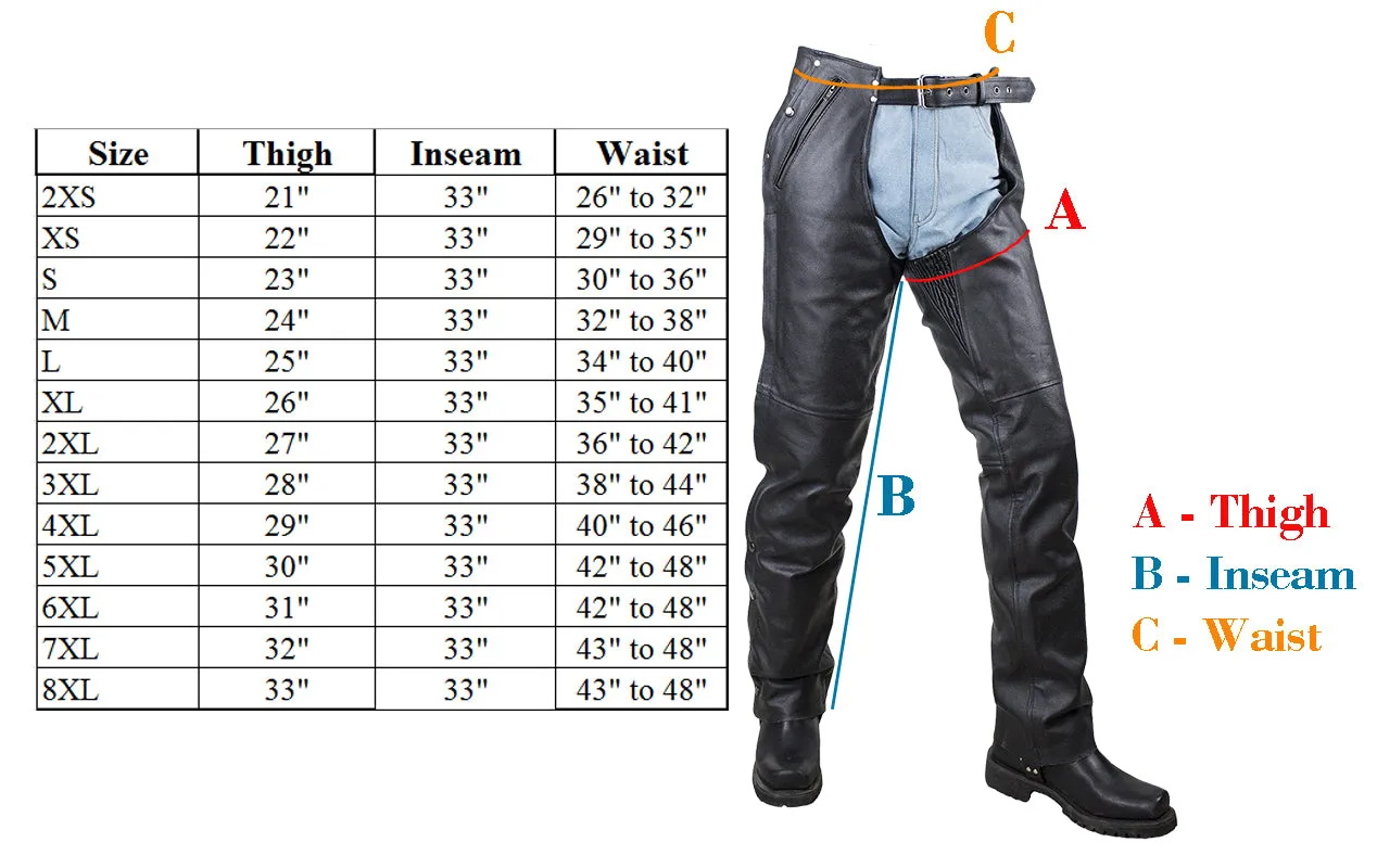 Dream Apparel Black Multi-Pocket Buffalo Hide Leather Chaps