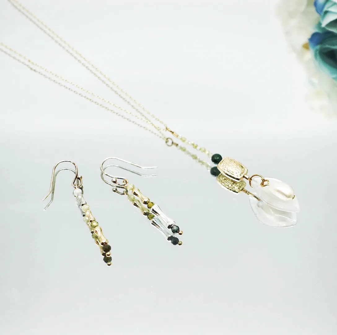 Elf Forest Leaf Tassel Necklace and Earrings Set