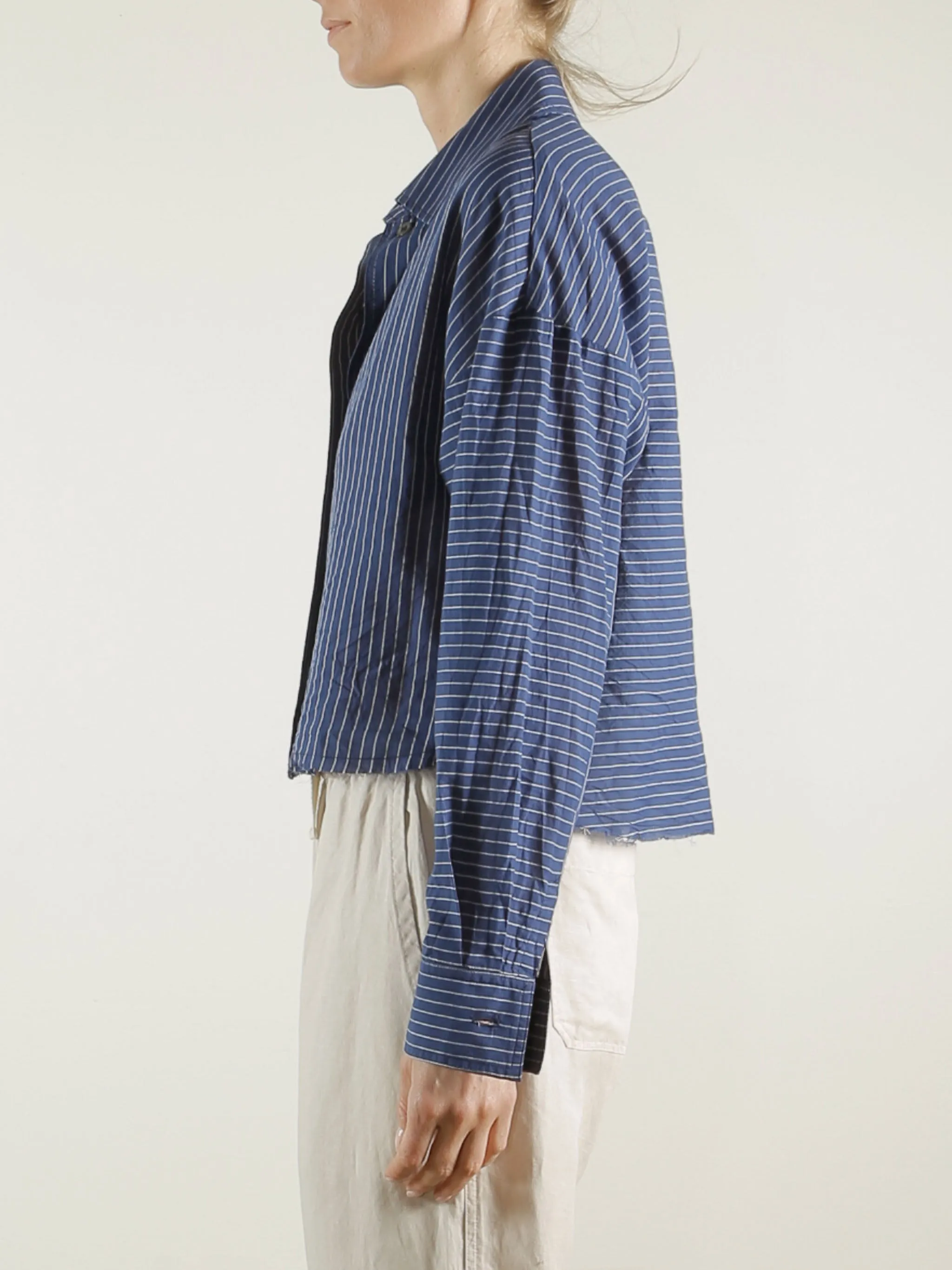 Esme Crop Shirt in Japanese Cotton Stripe - Navy/White