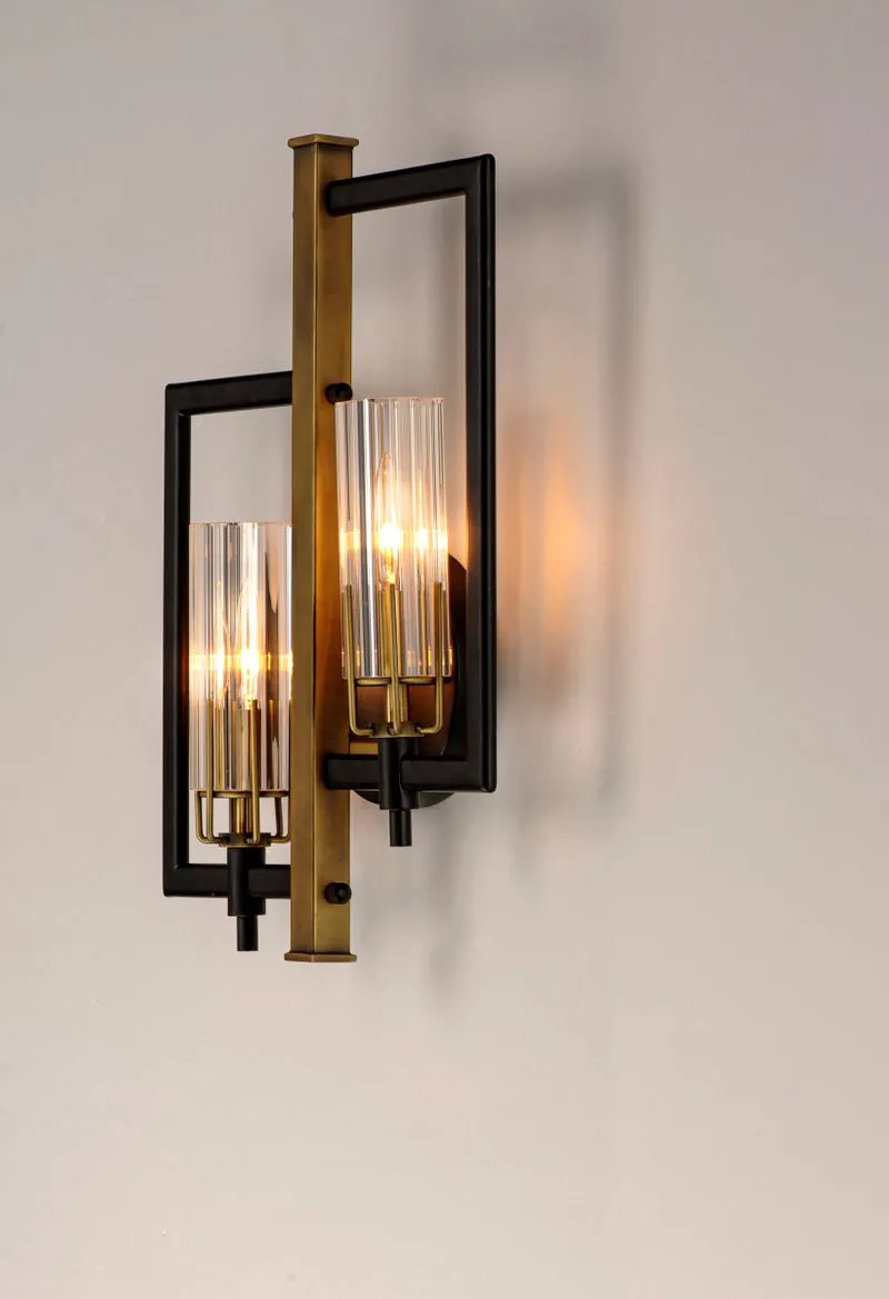 Flambeau 18" 2 Light Wall Sconce in Black and Antique Brass