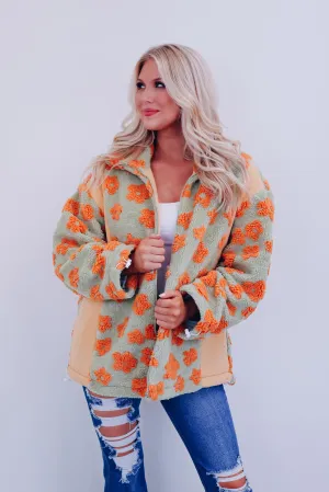 Floral Flair Sherpa Jacket - Orange