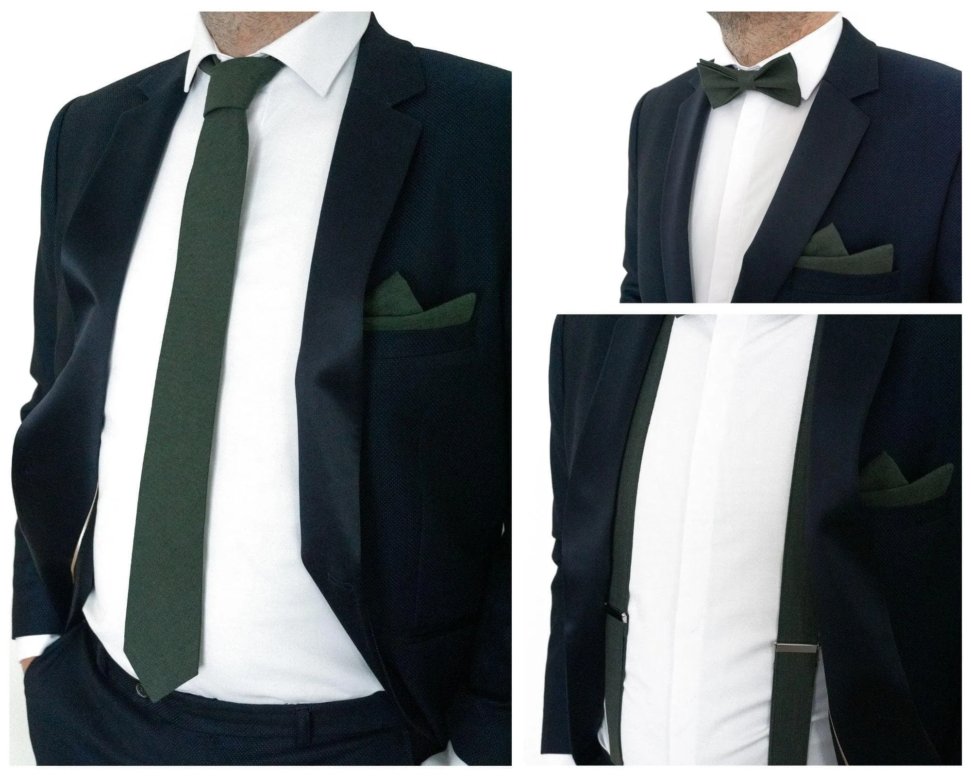 Forest Green Linen Bow Tie Set for Men