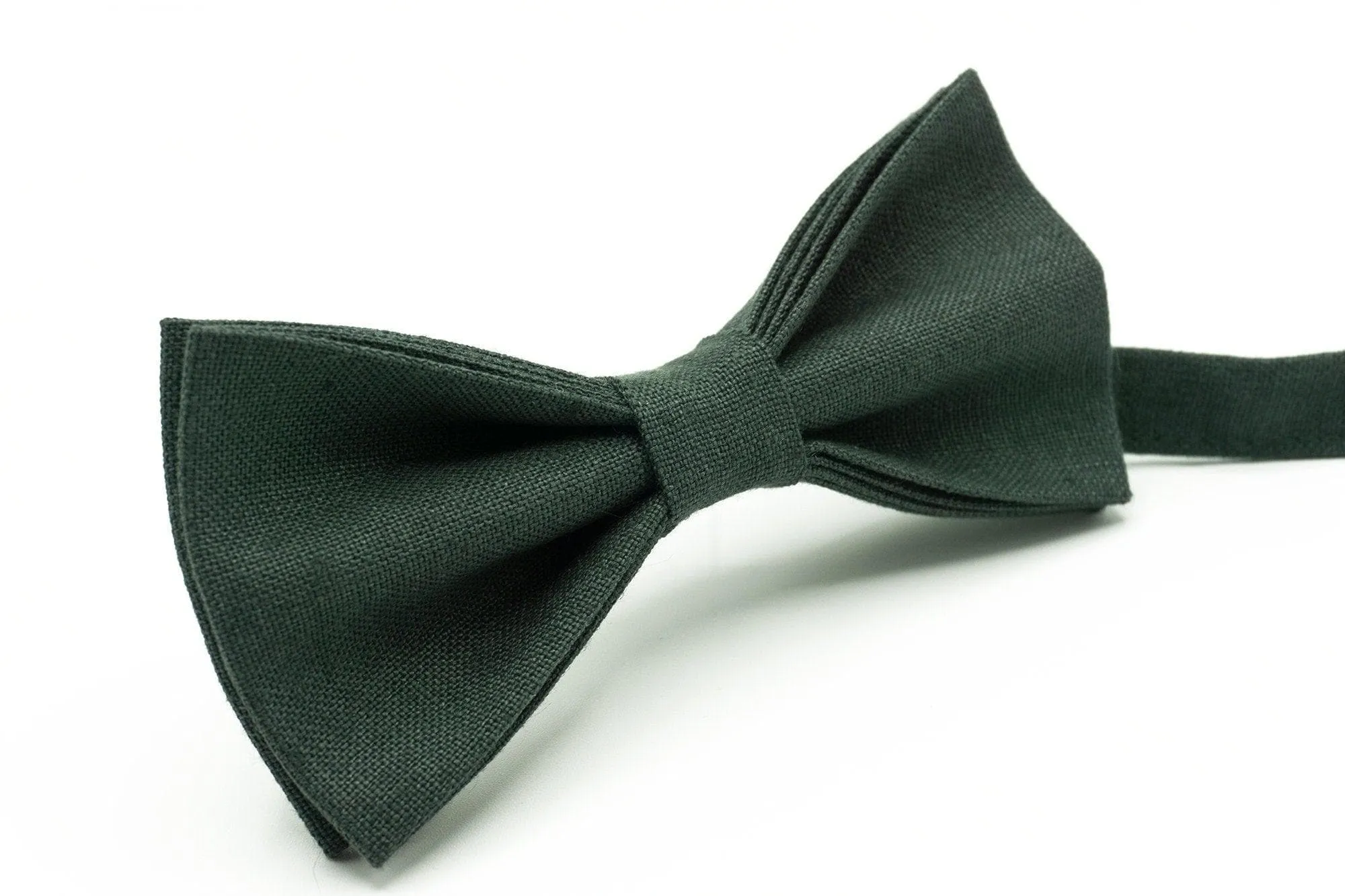 Forest Green Linen Bow Tie Set for Men