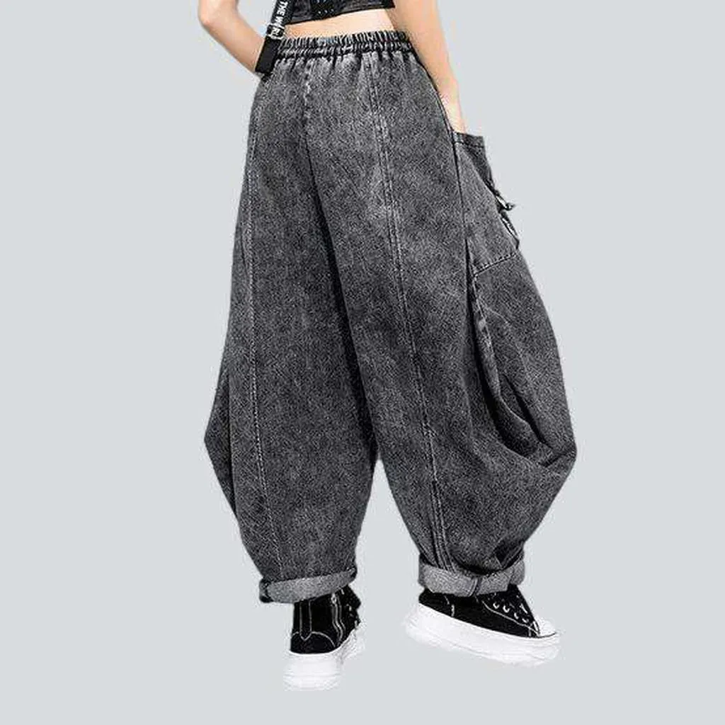 Grey baggy women's denim pants