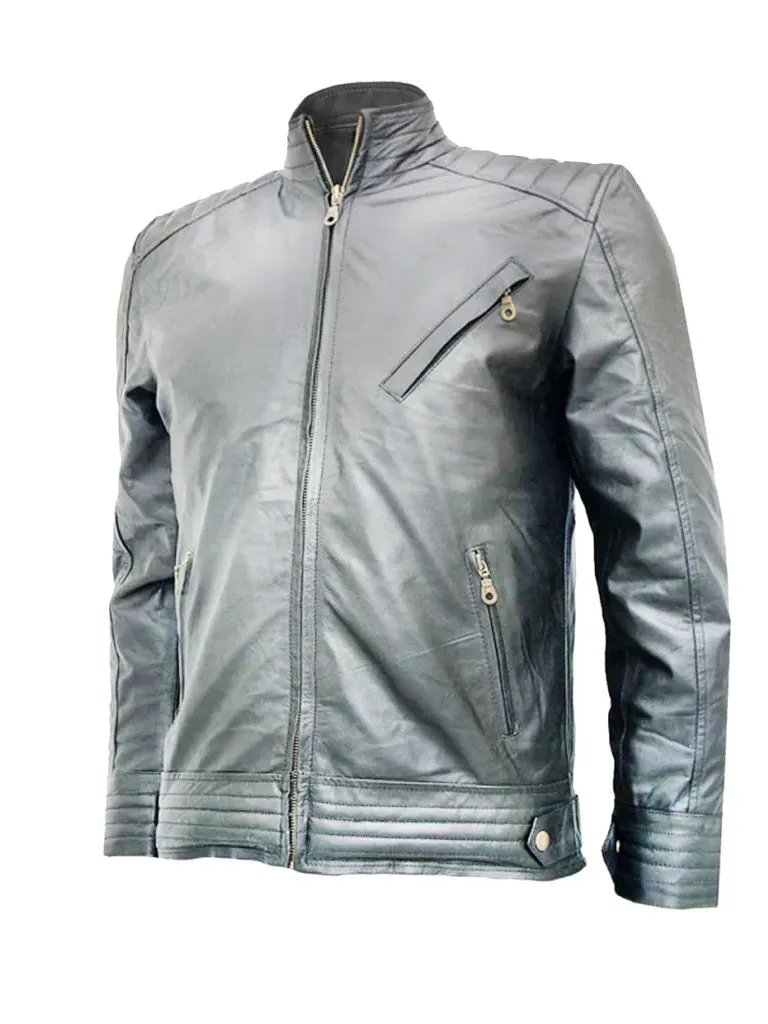 Grey Biker Leather Jacket