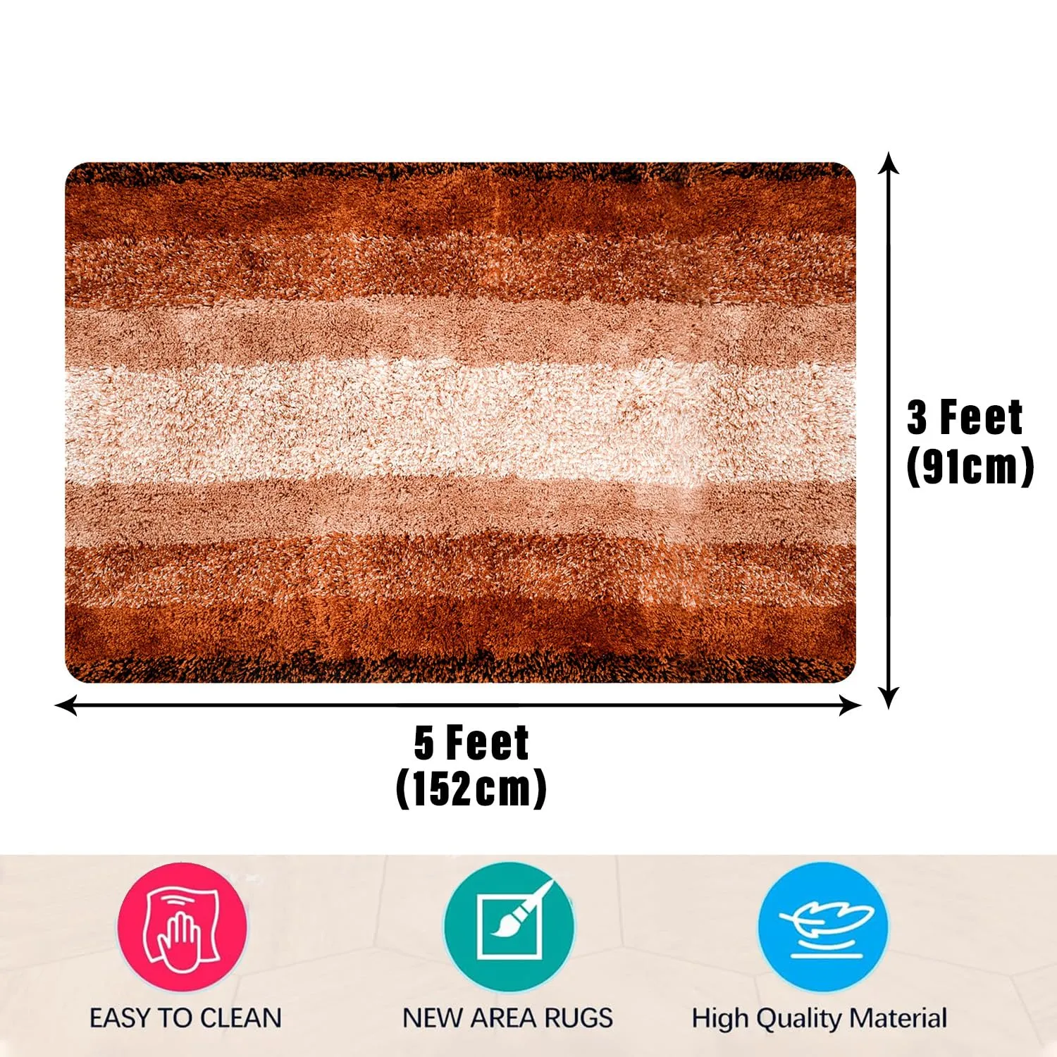 Heart Home Carpet | Shaggy Carpet for Living Room | Fluffy Carpet for Bedroom | Golden Patta Rainbow Carpet | Floor Carpet Rug | Non-Slip Bedside Rug | 3x5 Feet | Cream