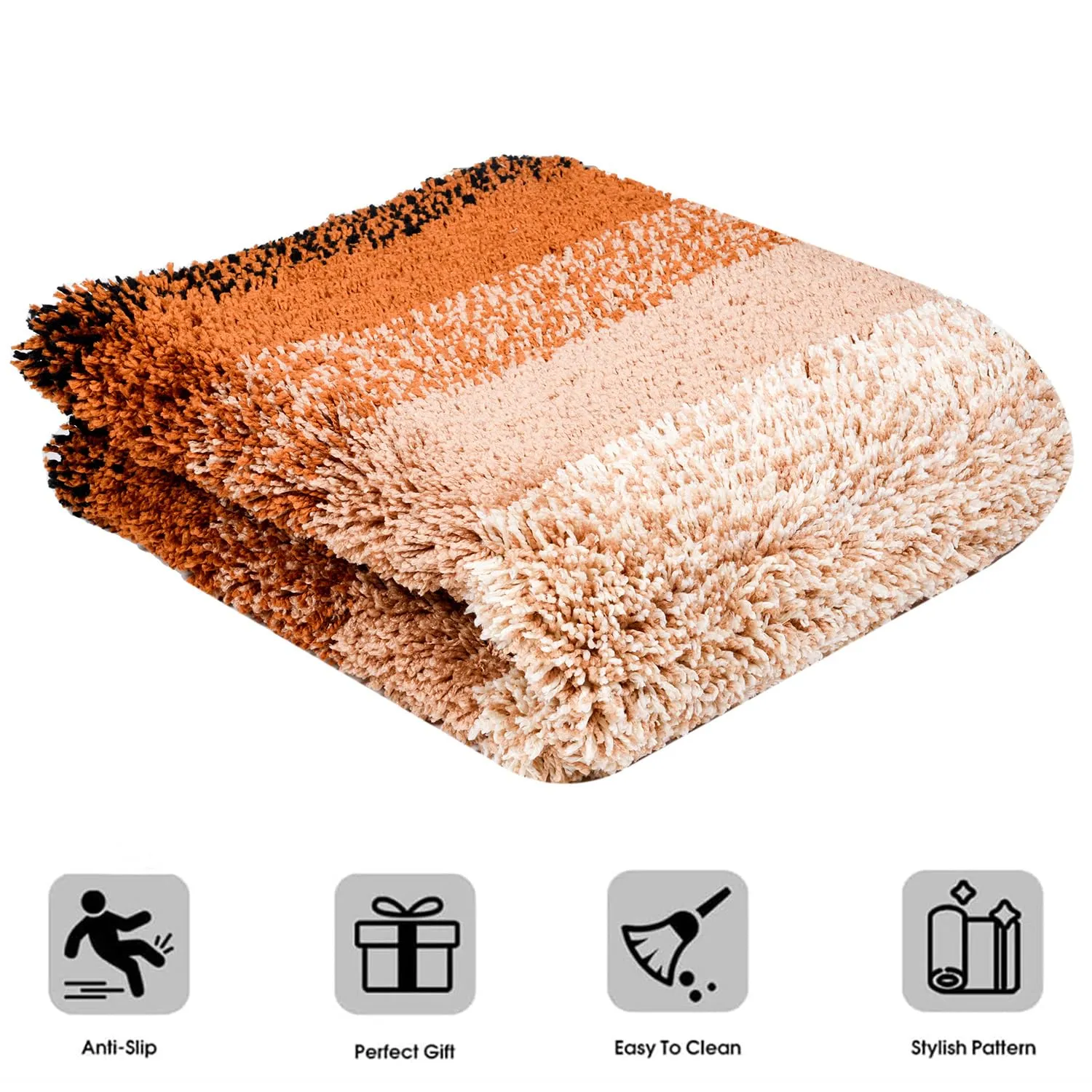 Heart Home Carpet | Shaggy Carpet for Living Room | Fluffy Carpet for Bedroom | Golden Patta Rainbow Carpet | Floor Carpet Rug | Non-Slip Bedside Rug | 3x5 Feet | Cream