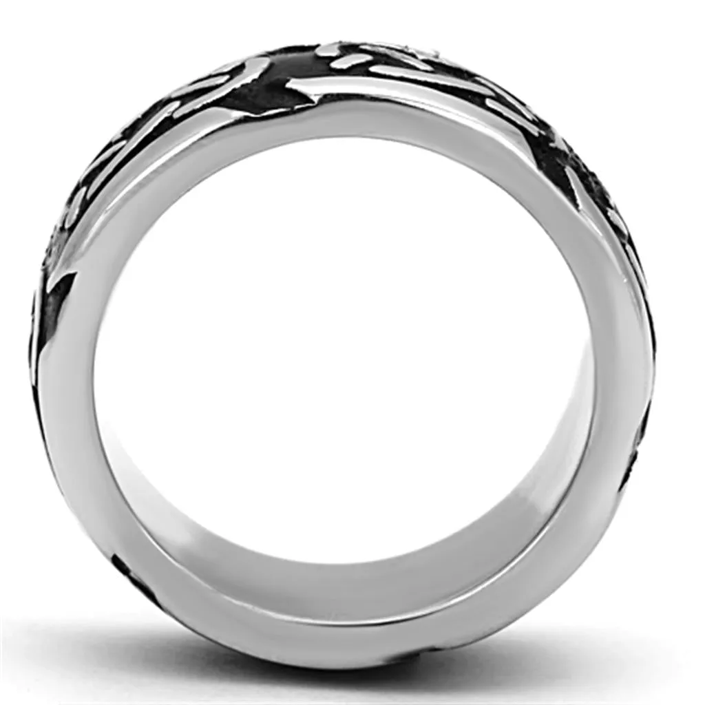 High polished (no plating) Stainless Steel Ring with Epoxy in Jet for Women Style TK1197