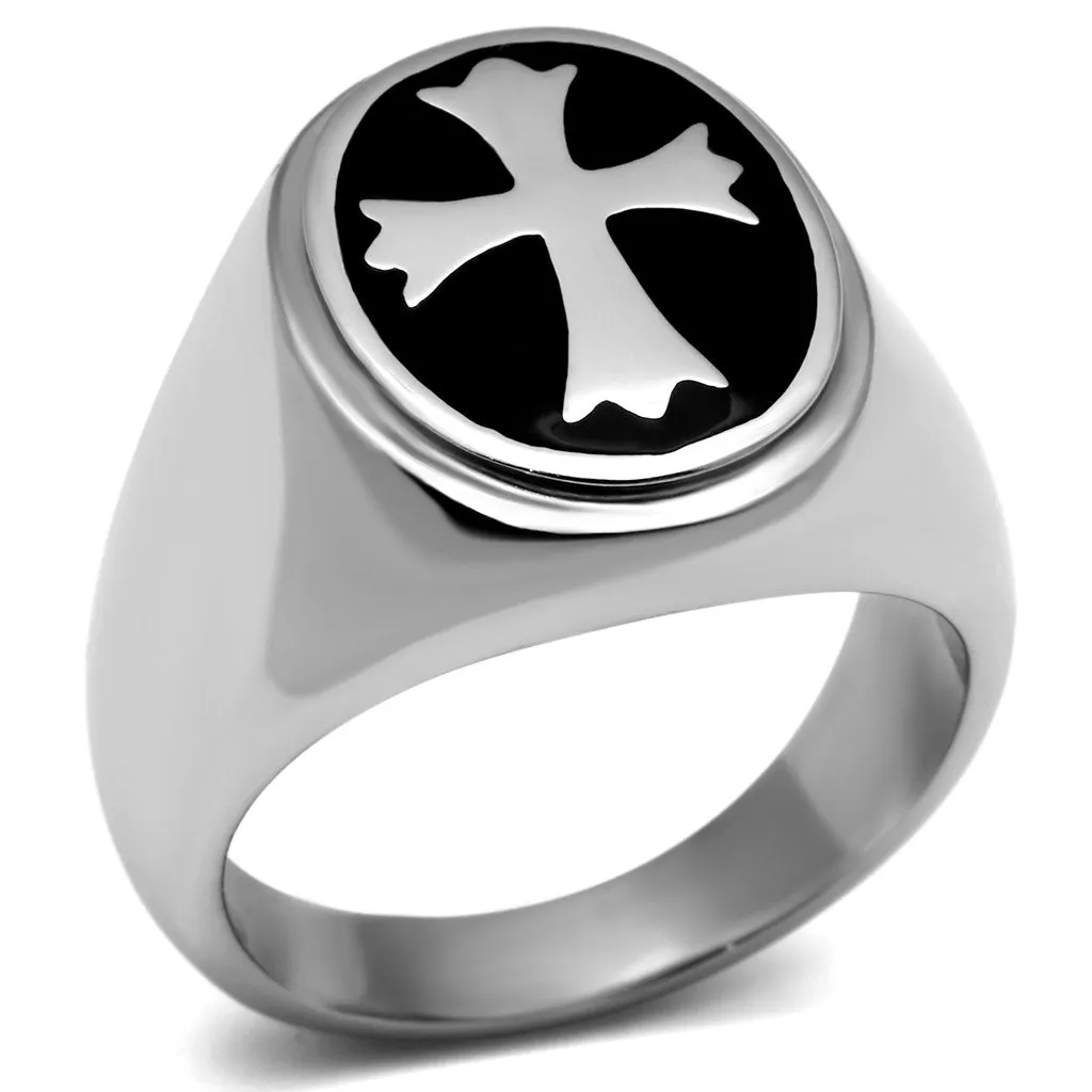 High polished (no plating) Stainless Steel Ring with Epoxy in Jet for Women Style TK714