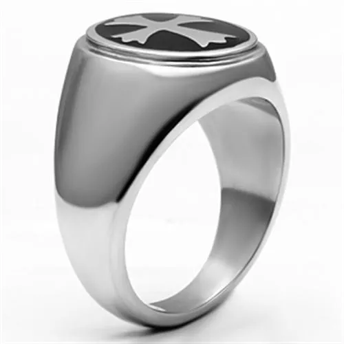 High polished (no plating) Stainless Steel Ring with Epoxy in Jet for Women Style TK714