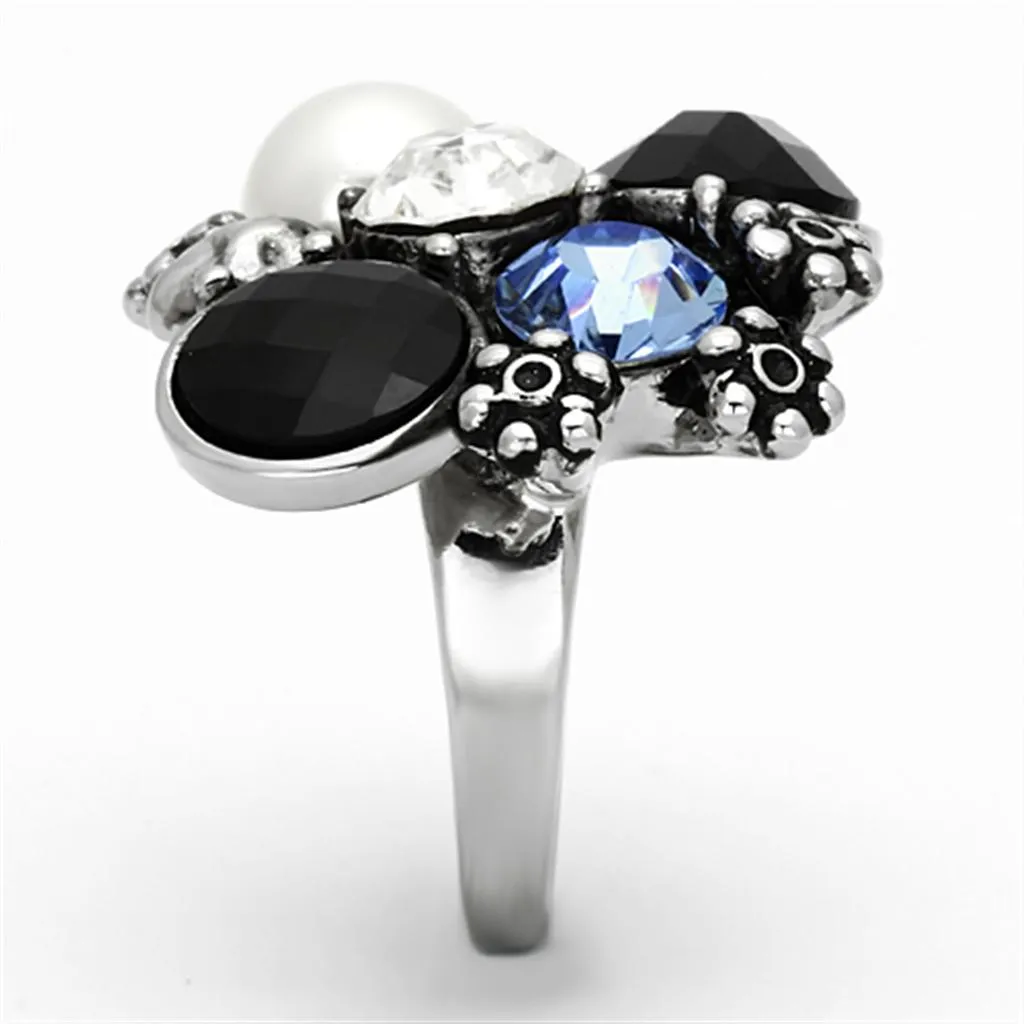 High polished (no plating) Stainless Steel Ring with Synthetic Synthetic Glass in Jet for Women Style TK941