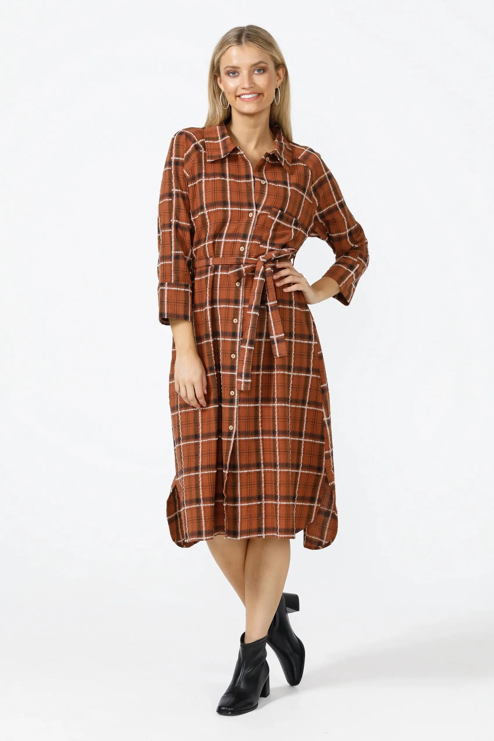 Ines Shirtdress in Brown Check