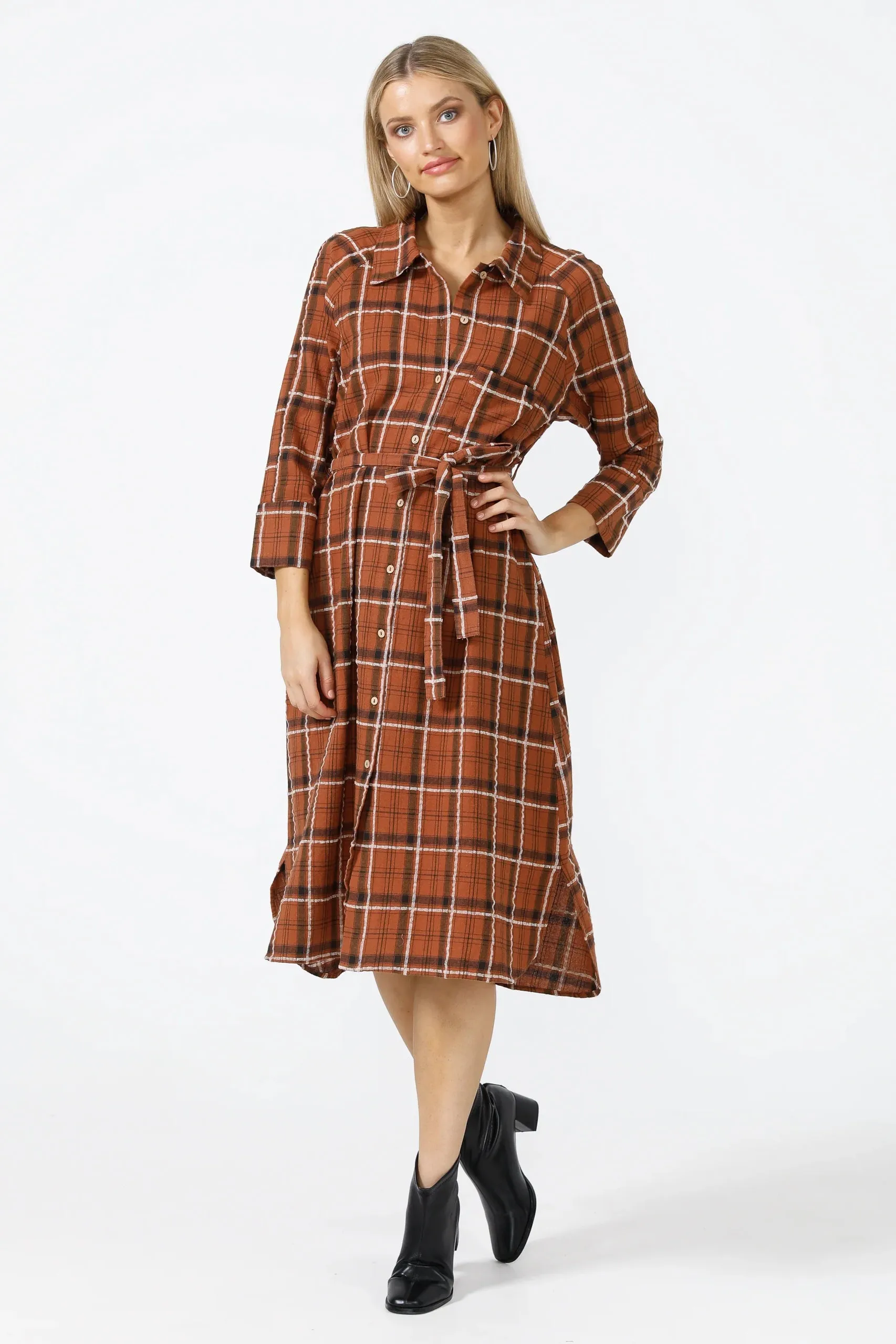 Ines Shirtdress in Brown Check