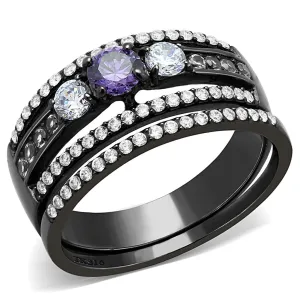 IP Black(Ion Plating) Stainless Steel Ring with AAA Grade CZ in Amethyst for Women Style DA001