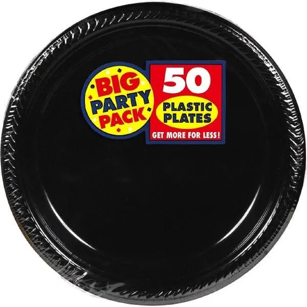 Jet Black Big Party Pack 10.25in Round Banquet Plastic Plates