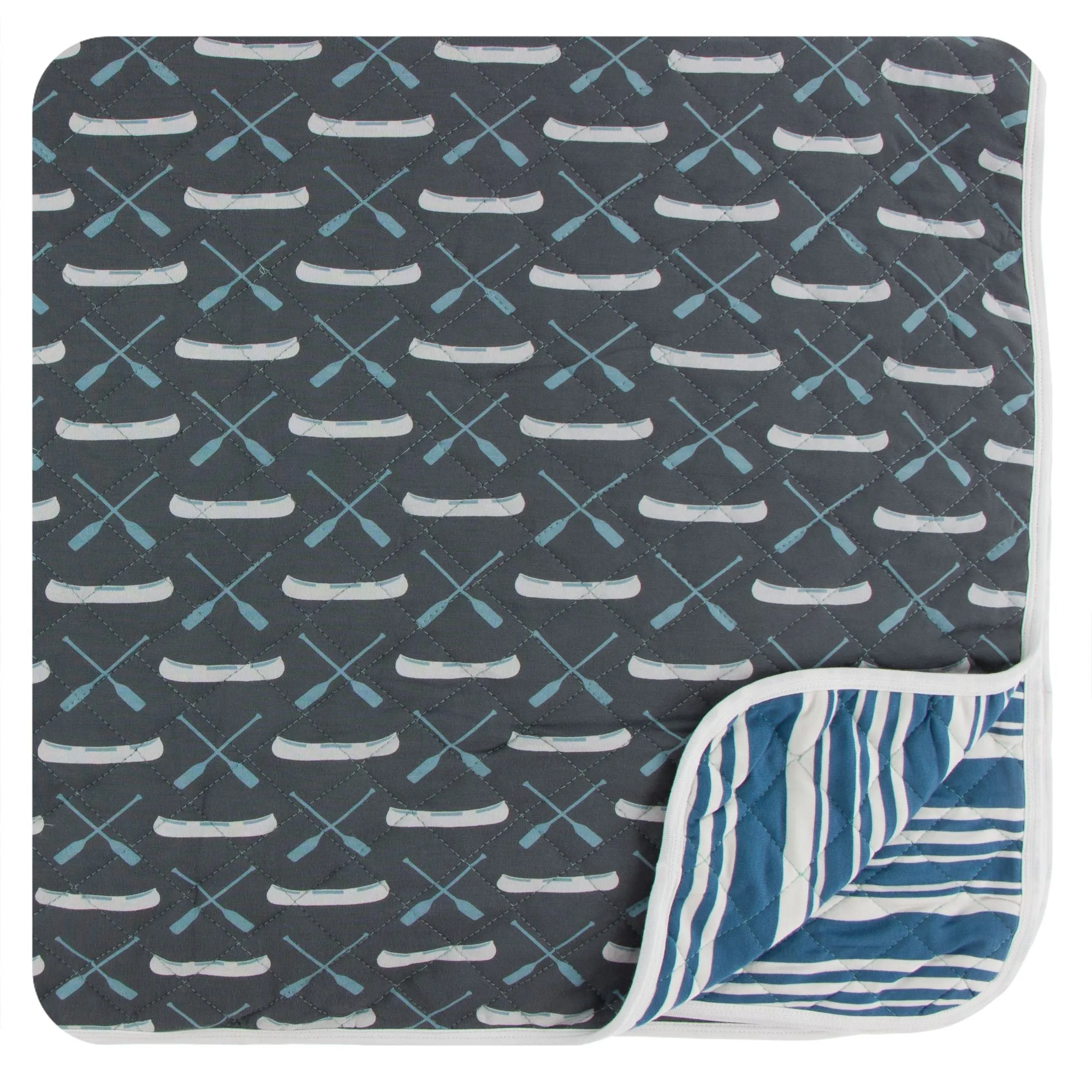 KicKee Pants Stone Paddles and Canoe / Fishing Stripe Quilted Toddler Blanket