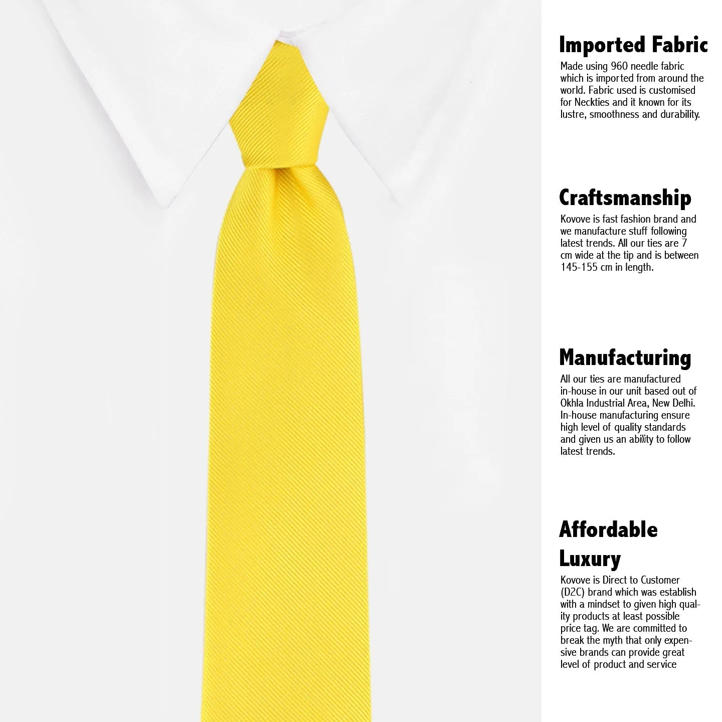 Kovove Yellow Solid Necktie and Pocket Square Gift Box