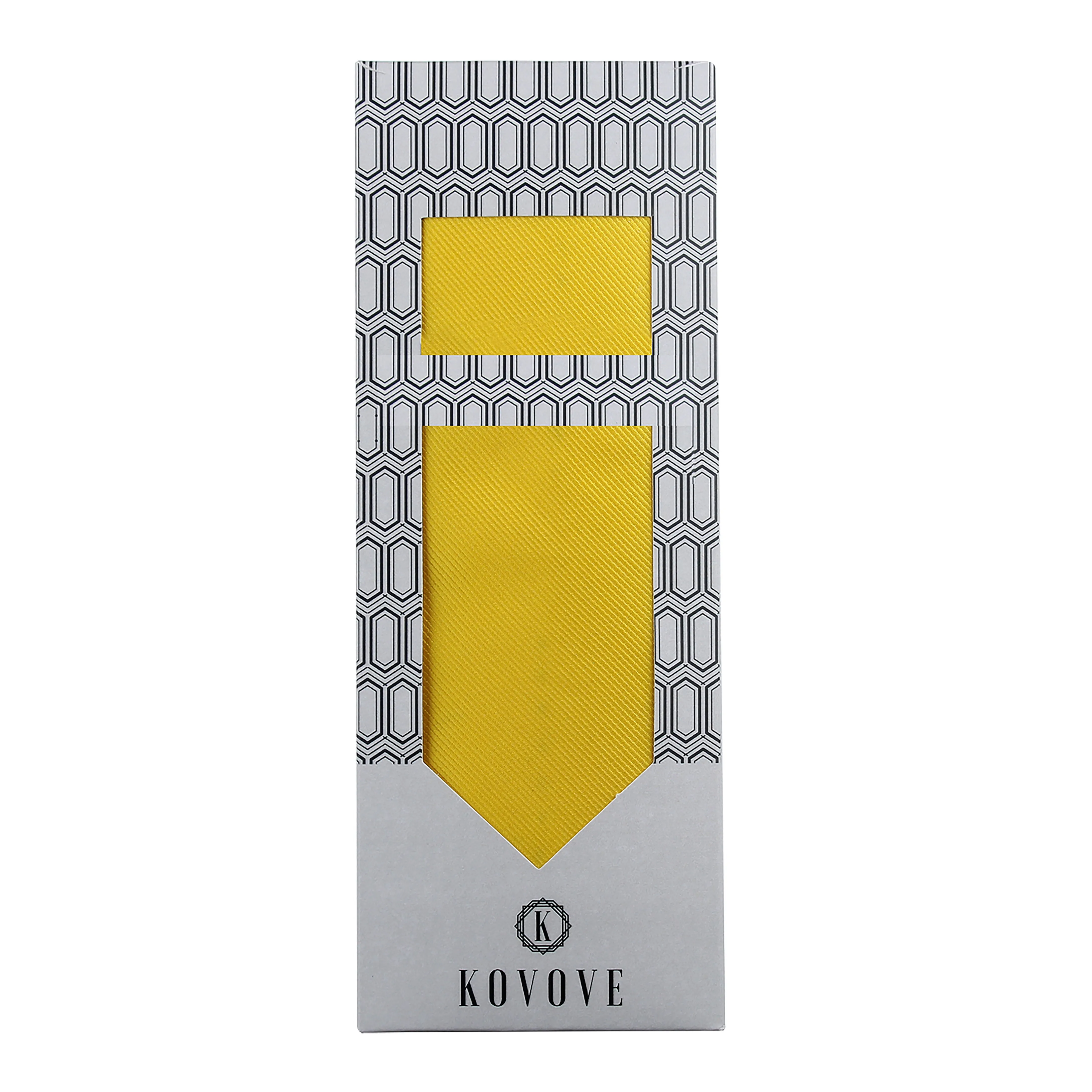 Kovove Yellow Solid Necktie and Pocket Square Gift Box