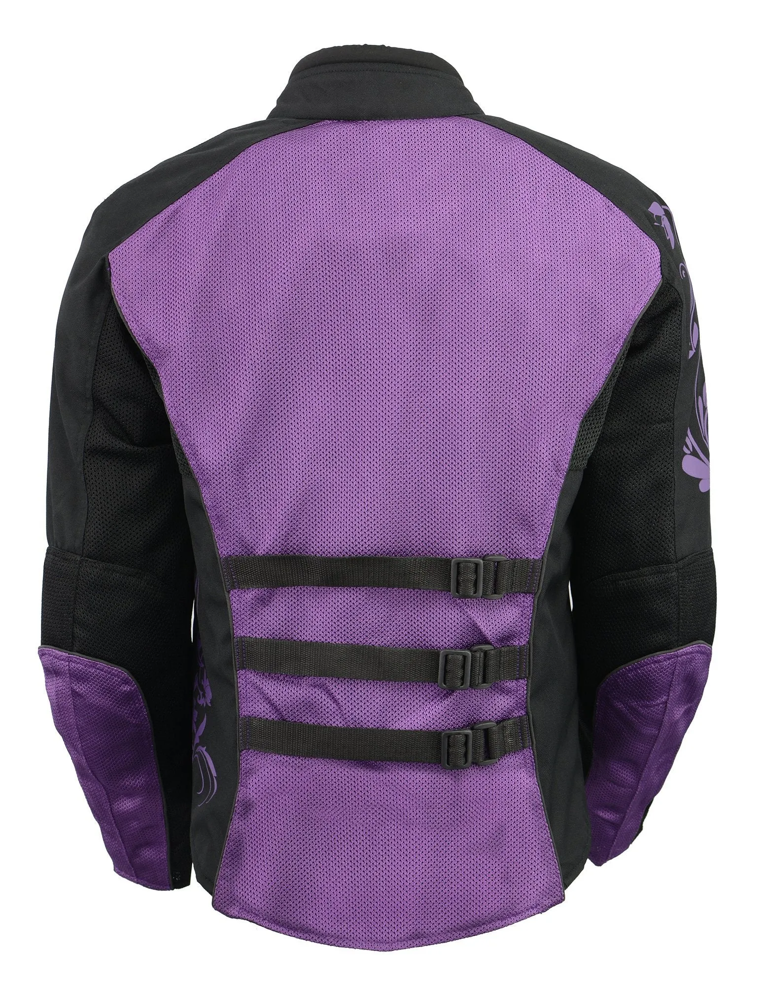 M Boss Motorcycle Apparel BOS22700 Ladies Black and Purple Mesh Jacket with Flower Printing