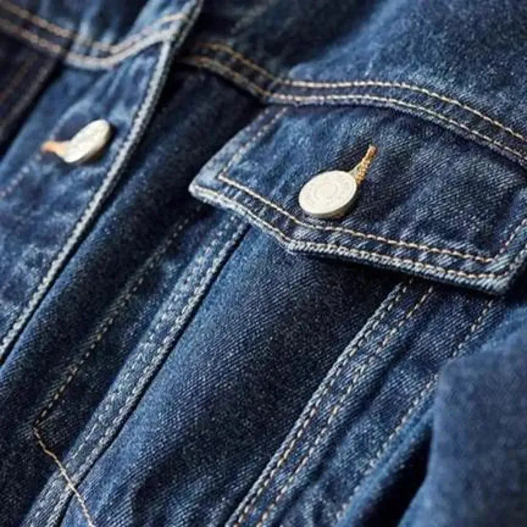 Medium-wash denim jacket
 for women