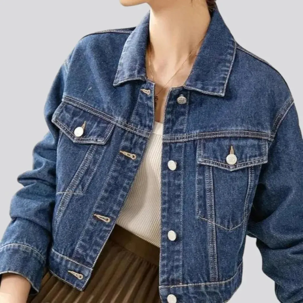 Medium-wash denim jacket
 for women