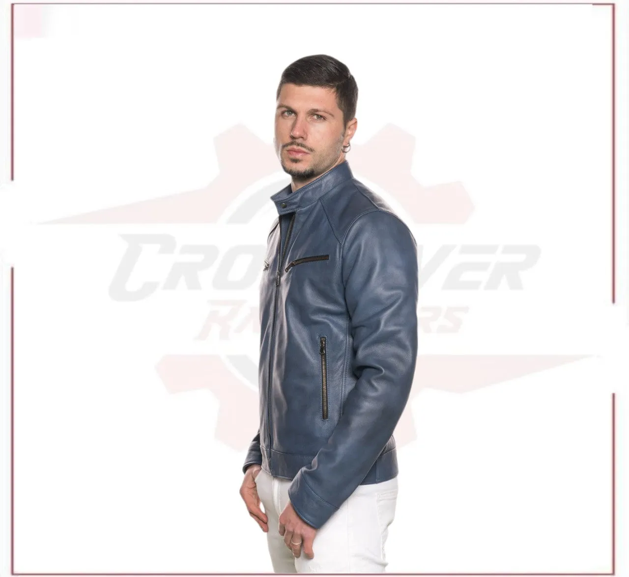 Men’s Blue jacket in genuine leather