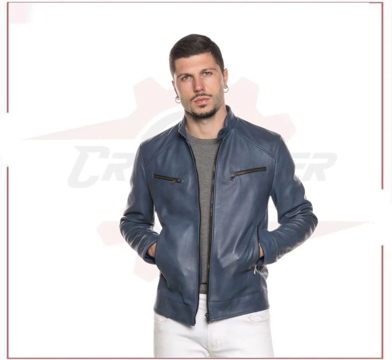 Men’s Blue jacket in genuine leather