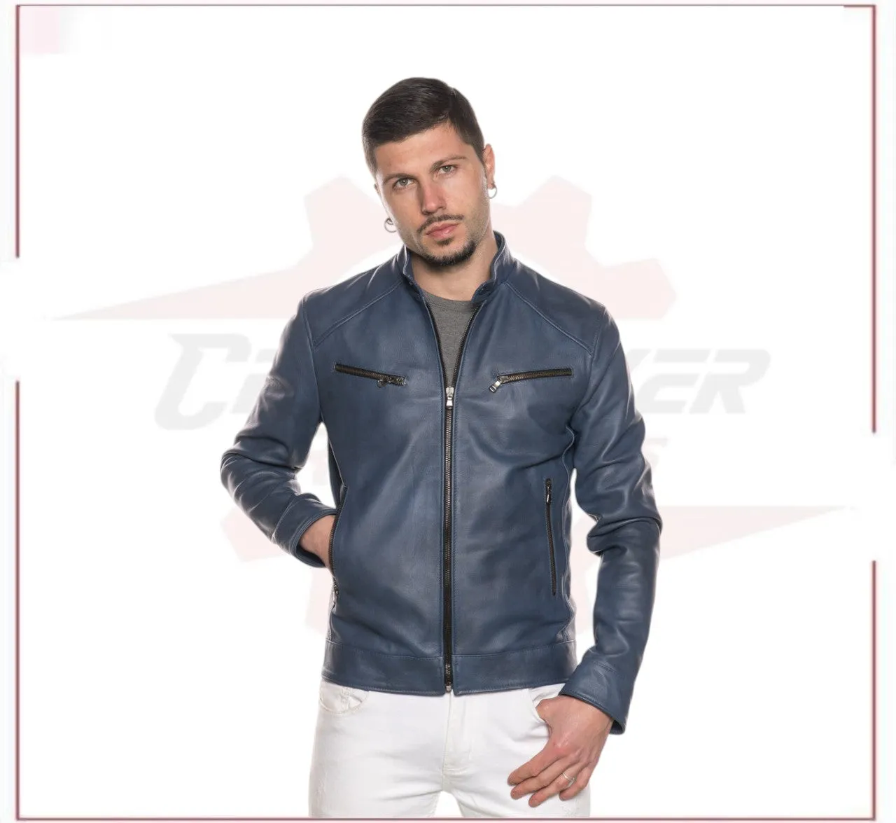 Men’s Blue jacket in genuine leather