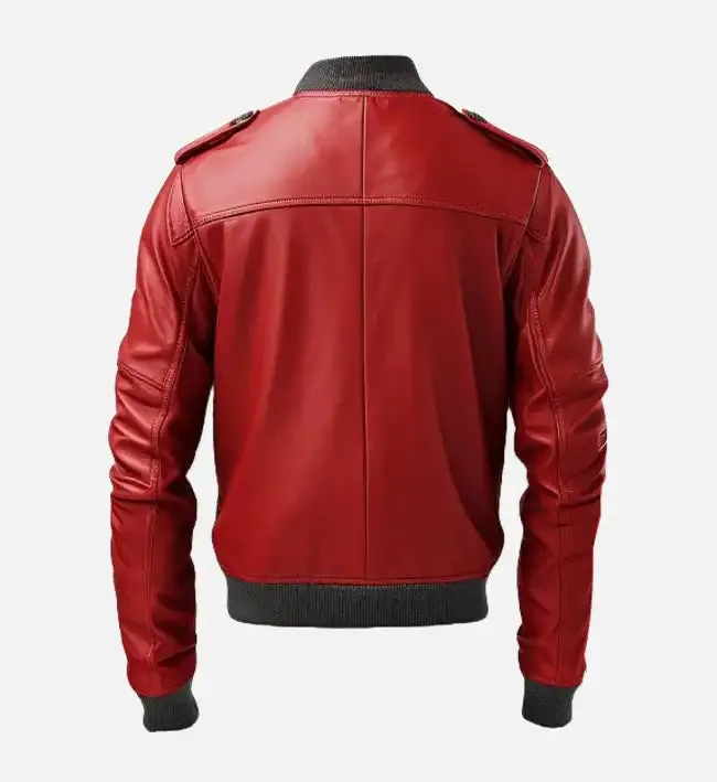 Men's Stylish Red Bomber Leather Jacket