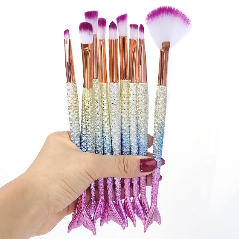 Mermaid Shape Design Makeup Pencil  Foundation Highlighter Brush Set