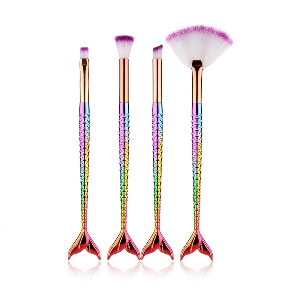 Mermaid Shape Design Makeup Pencil  Foundation Highlighter Brush Set