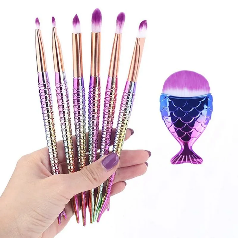 Mermaid Shape Design Makeup Pencil  Foundation Highlighter Brush Set