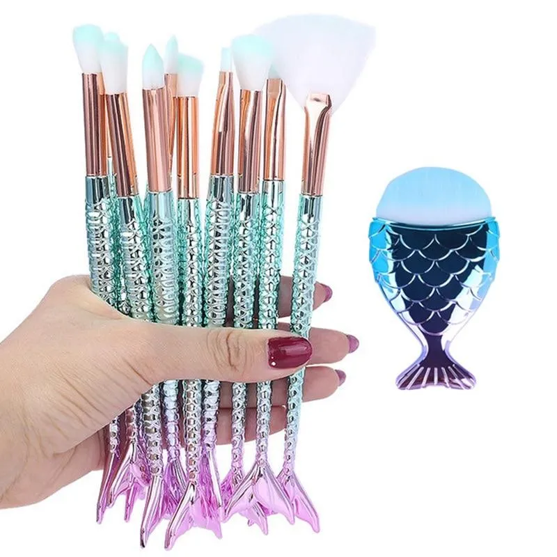 Mermaid Shape Design Makeup Pencil  Foundation Highlighter Brush Set