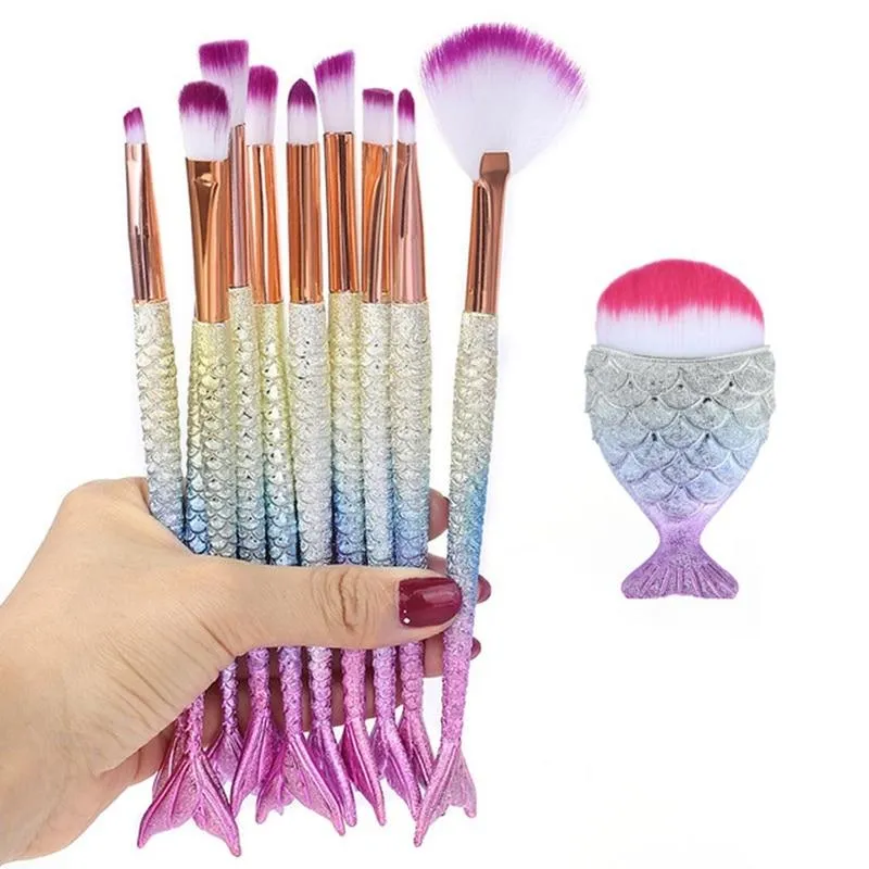 Mermaid Shape Design Makeup Pencil  Foundation Highlighter Brush Set