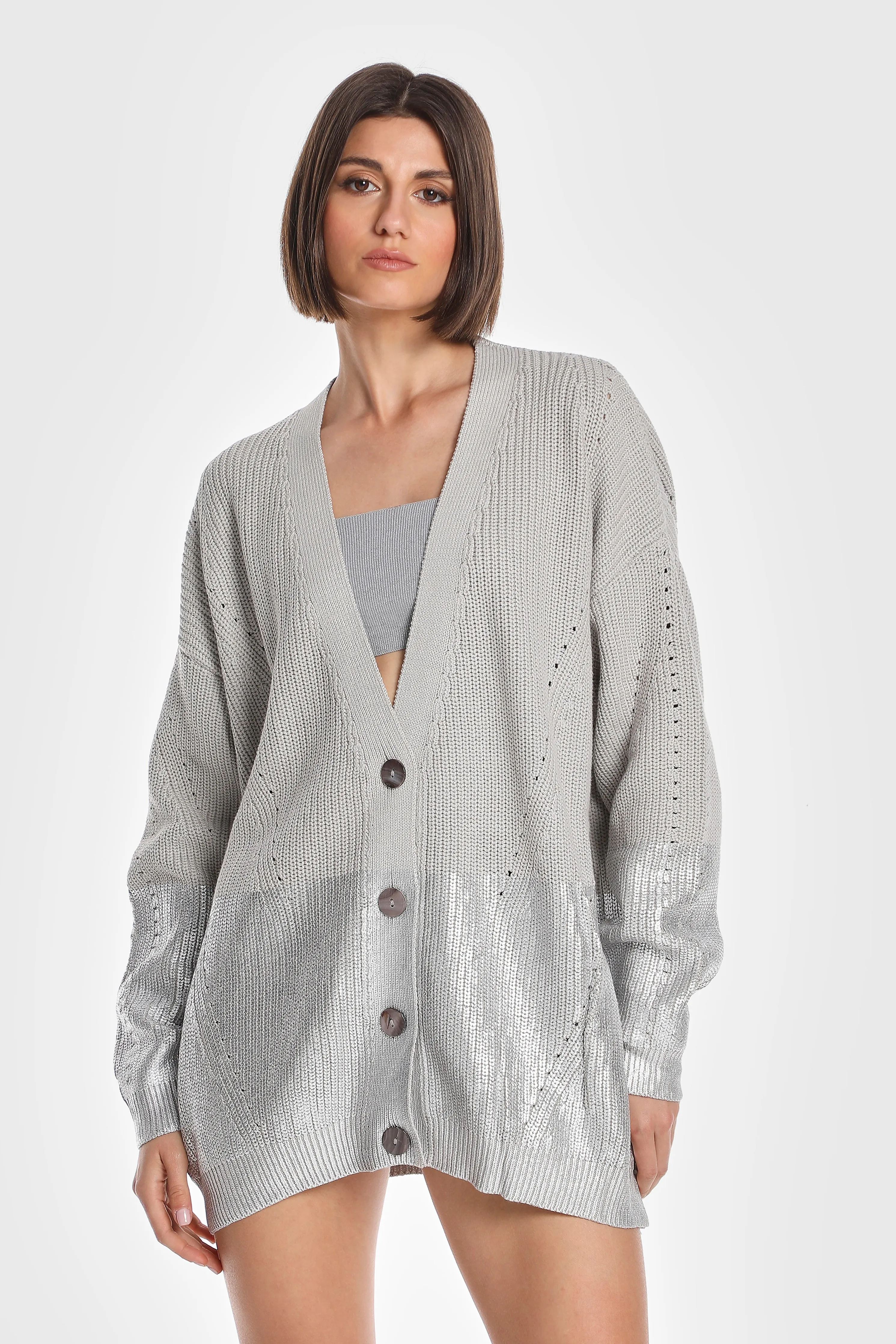 METALLIC EDGE KNIT CARDIGAN