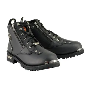 Milwaukee Leather MBM103W Men's Black Leather Lace-Up 'Wide-Width'  Biker Boots w/ DualSide Zipper Entry