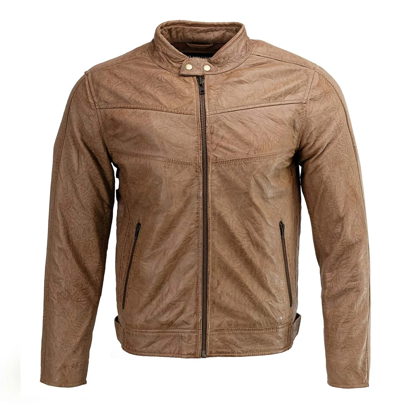 Milwaukee Leather SFM1835 Men's Saddle ‘Cafe Racer’ Leather Jacket with Snap Button Collar